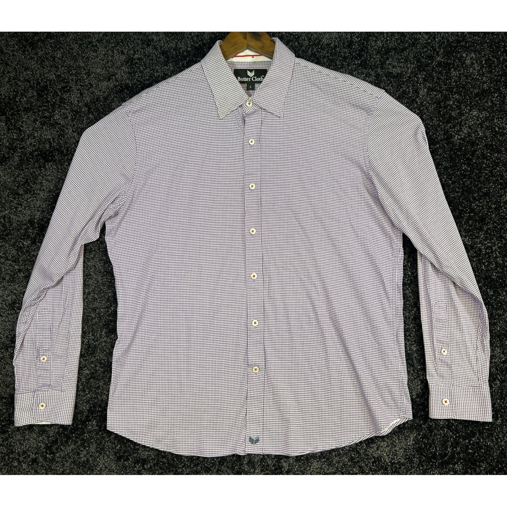 Butter Cloth Men's Houndstooth Button Down Long‎ Sleeve Dress Shirt, Size L